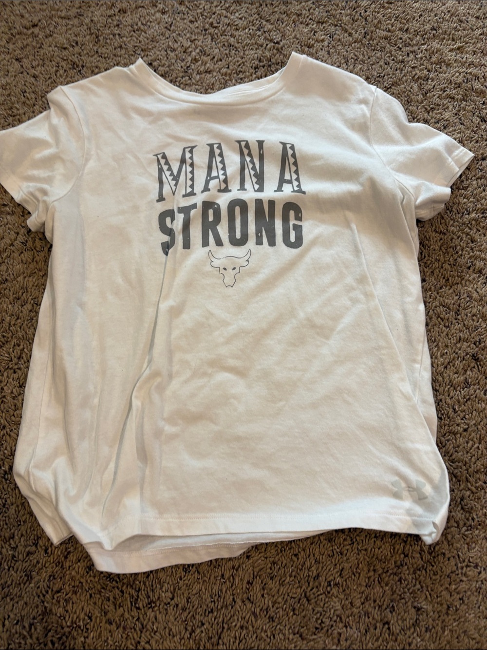 NWOT Under Armour Project Rock  "Mana Strong" White Graphic Tee